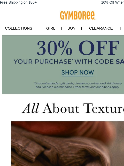 gymboree newsletter: All the Textures We're Loving this Fall (30% OFF) ...