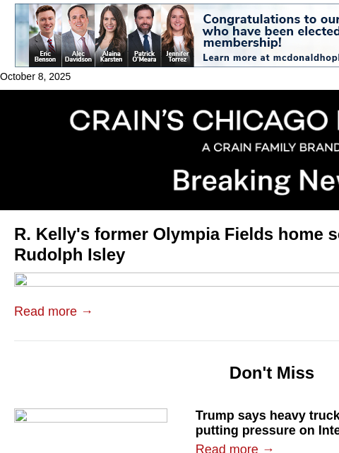 crainalerts newsletter: R. Kelly's former home sold by Rudolph Isley's wid...