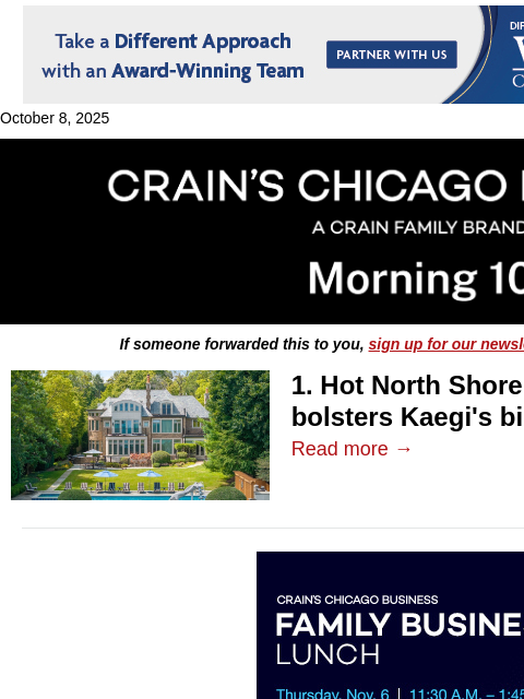 crainalerts newsletter: Hot North Shore market vindicates Kaegi