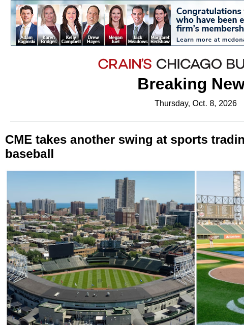 crainalerts newsletter: CME takes another swing at sports trading, this ti...