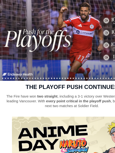 chicagofirefc newsletter: THE PLAYOFF PUSH CONTINUES | Two Home Matches Ahea...