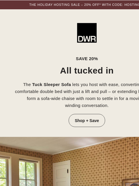 dwr newsletter: 20% off sleek sleeper sofas