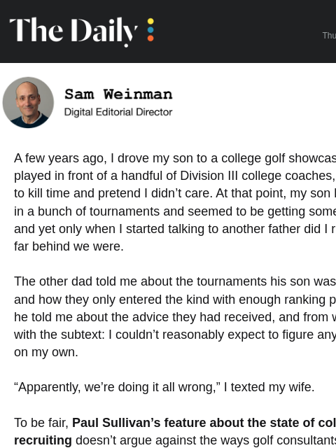 golfdigest newsletter: The uneven road to college golf