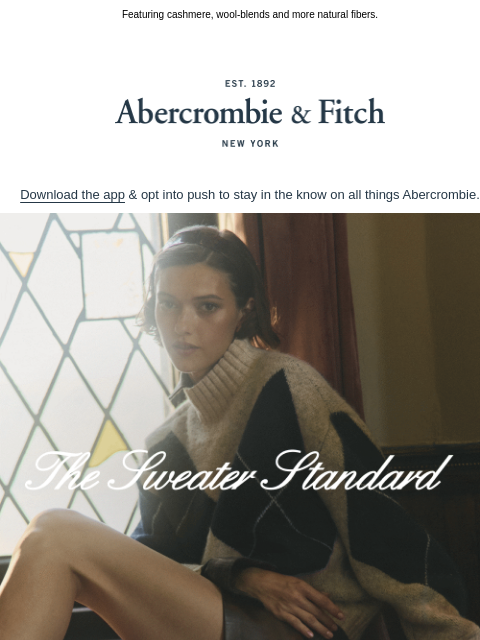 abercrombie newsletter: NEW sweaters come with high standards.