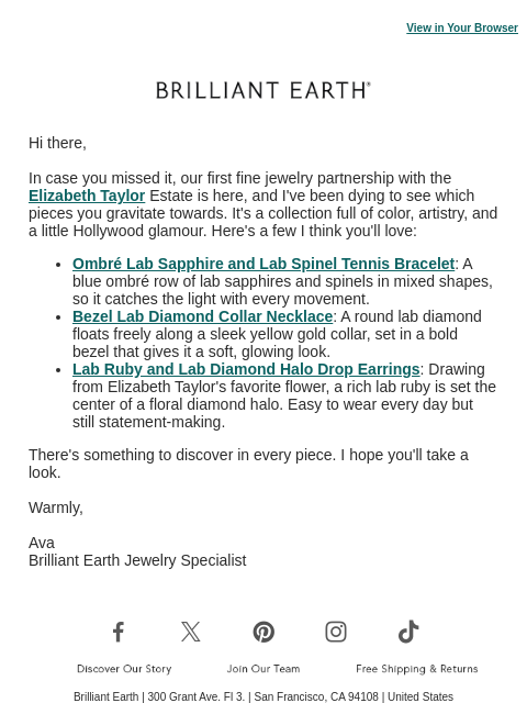 brilliantearth newsletter: Worth a second look: The Elizabeth Taylor Collecti...