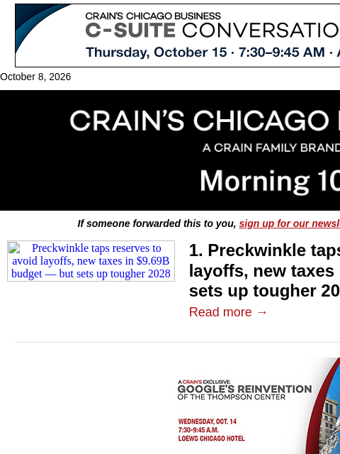 crainalerts newsletter: Preckwinkle 'sweeping the cupboards bare' in 2027 ...