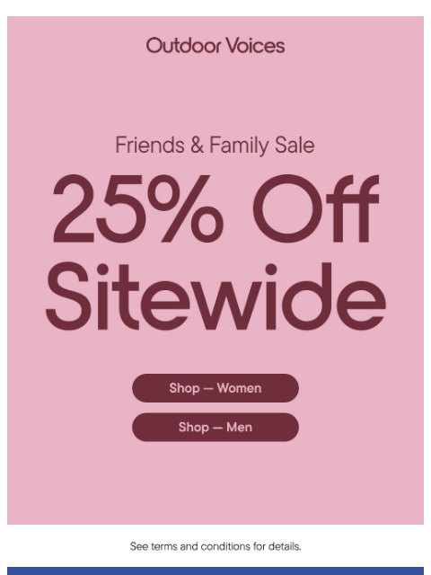outdoorvoices newsletter: 25% OFF SITEWIDE