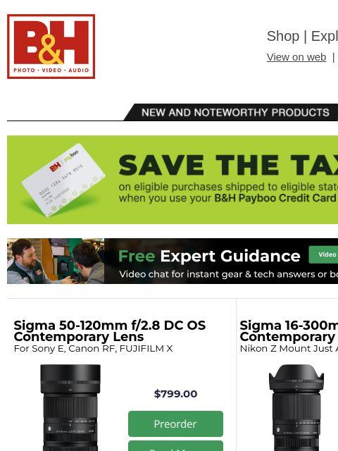 bhphotovideo newsletter: New Gear from Sigma, Tamron & Sony + New Nvidia Sp...