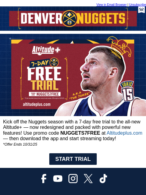 thedenvernuggets newsletter: 🏀 Get in the Game! Free 7-Day Altitude+ Trial