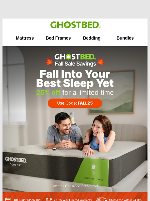 ghostbed newsletter: Fall 🍁 into Savings - 25% off!