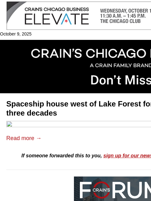 crainalerts newsletter: Spaceship house west of Lake Forest for sale