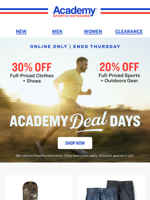 academy newsletter: 30% OFF Clothes + Shoes | 20% OFF Sports + Outdoor...