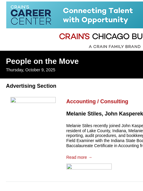 crainalerts newsletter: Crain's Chicago Business - People on the Move