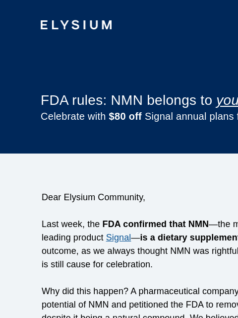 elysiumhealth newsletter: 📢 Breaking NMN news: Pharma lost. You won.