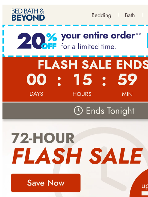 bedbathandbeyond newsletter: Ends tonight: 72-Hour Flash Sale ⚡