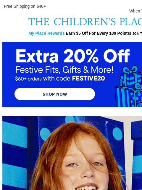 childrensplace newsletter: Your holiday haul just got 20% better 🎄
