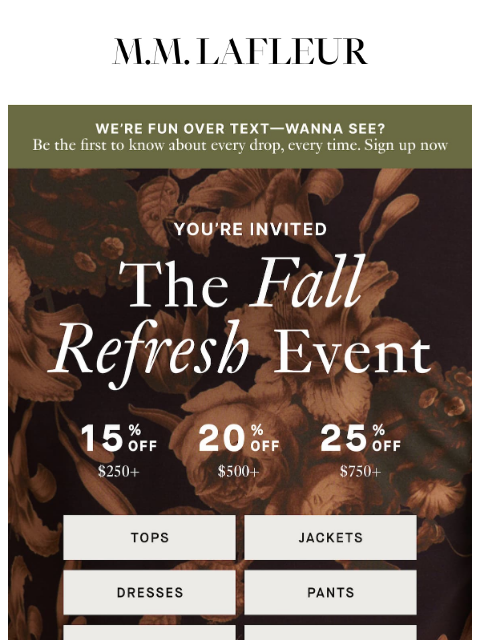 mmlafleur newsletter: The Fall Refresh Event Starts Now.