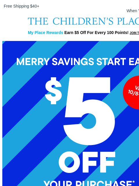 childrensplace newsletter: Your Holiday Sneak Peek (+ $5 Off!) Is Here 👀