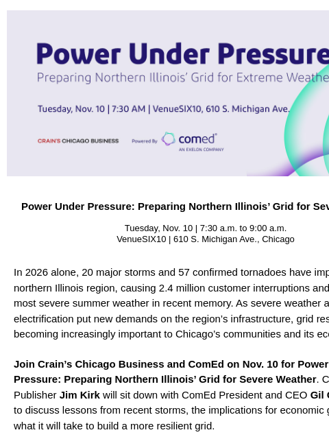 craincontentstudio newsletter: Event on Nov. 10: Is Chicago’s grid ready for the ...