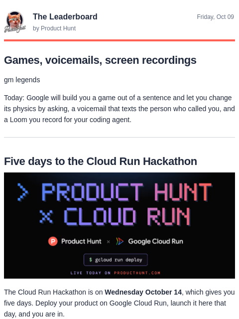 producthunt newsletter: 😸 Describe a game, build it in minutes