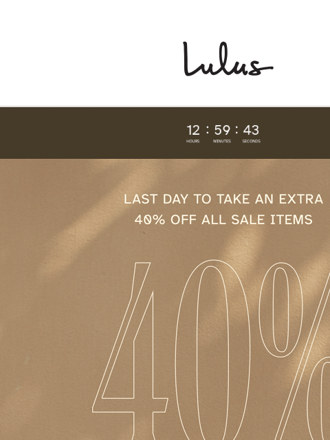 Extra 40% off sale items ends tonight! xoxo Lulus ͏ ‌ ͏ ‌ ͏ ‌ ͏ ‌ ͏ ‌ ͏ ‌ ͏ ‌ ͏ ‌ ͏ ‌ ͏ ‌ ͏ ‌ ͏ ‌ ͏ ‌ ͏ ‌ ͏ ‌ ͏ ‌ ͏ ‌ ͏ ‌ ͏ ‌ ͏ ‌ ͏ ‌ ͏ ‌ ͏ ‌ ͏ ‌ ͏ ‌ ͏ ‌ ͏ ‌ ͏ ‌ ‌ ͏ ‌ ͏ ‌ ͏ ‌ ͏ ‌ ͏ ‌ ͏ ‌ ͏ ‌ ͏ ‌ ͏ ‌ ͏