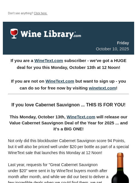 winelibrary newsletter: Our Value Cabernet of the Year! 94 Points and unde...