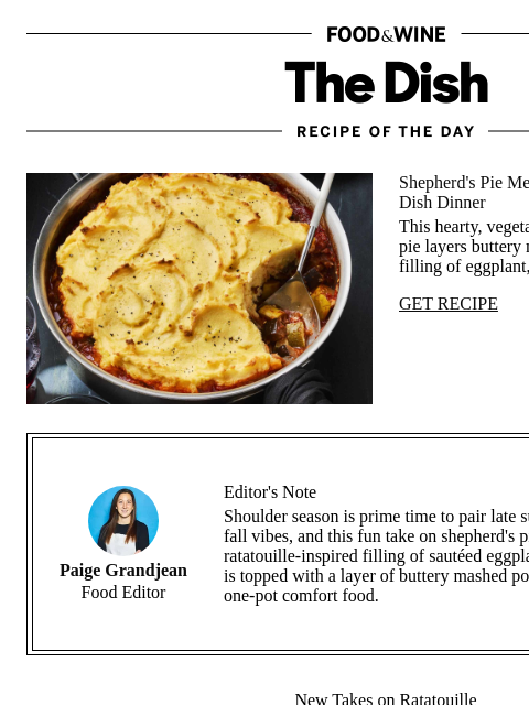 foodandwine newsletter: Ratatouille Shepherd's Pie