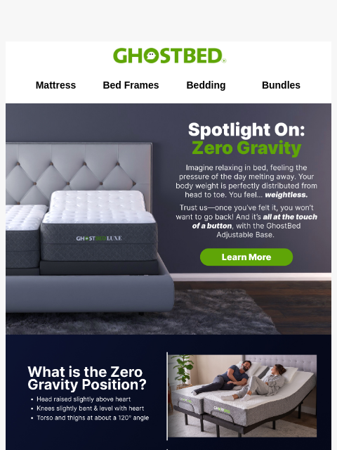 ghostbed newsletter: Why We Love Zero Gravity 🛸