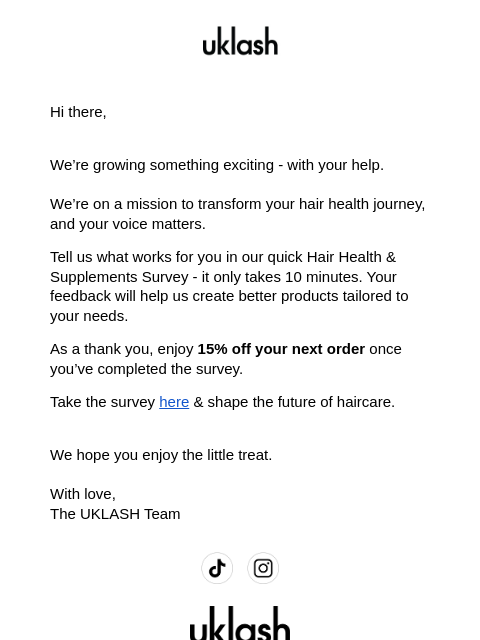 uklash newsletter: Tell us what you think & get 15% off ✨