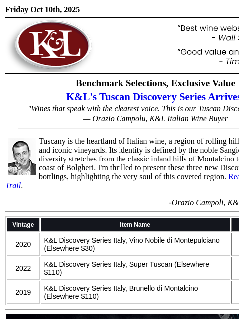 klwines newsletter: World-Class Tuscan Wines - Exclusive K&L Pricing