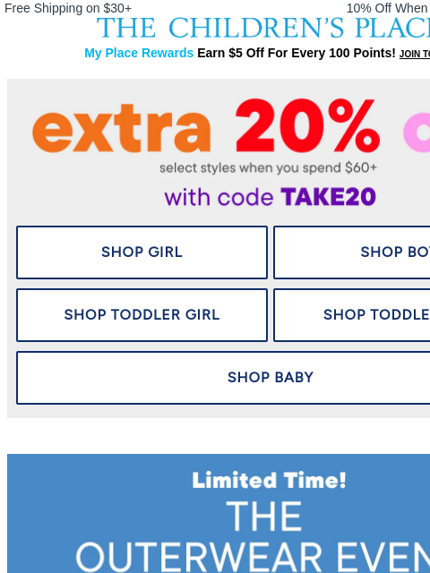 childrensplace newsletter: Bundle Up & Save 60% on Outerwear—Limited Time!