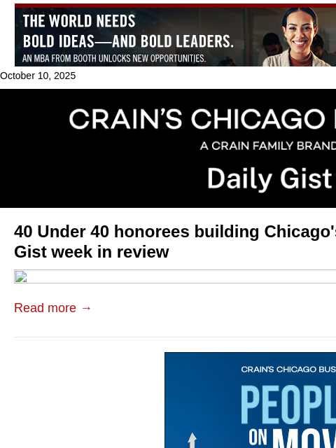 crainalerts newsletter: 40 Under 40 honorees building Chicago's future: Cr...