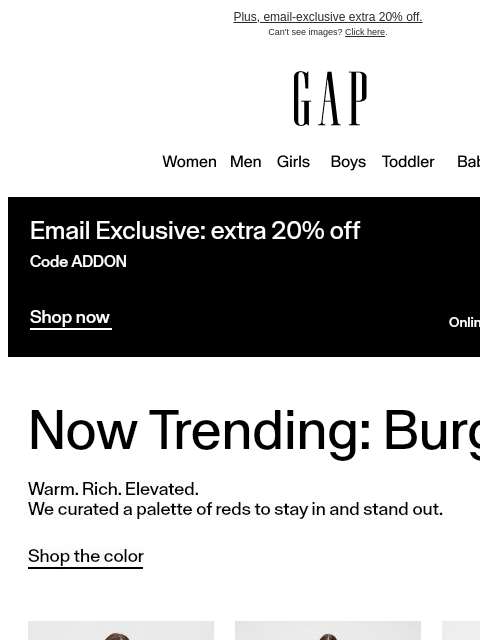 gap newsletter: Washed in burgundy