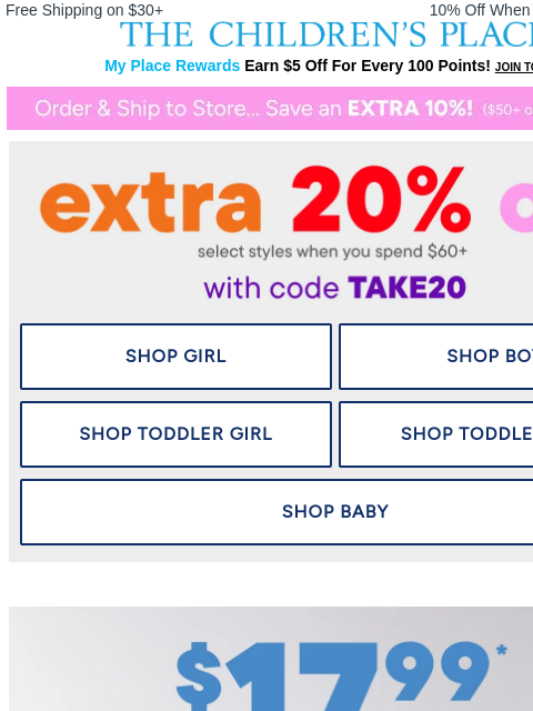 childrensplace newsletter: Bundle Up! $17.99 Hooded Puffers—Limited Time!