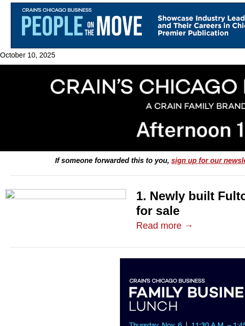 crainalerts newsletter: Fulton Market apartment building hits the market