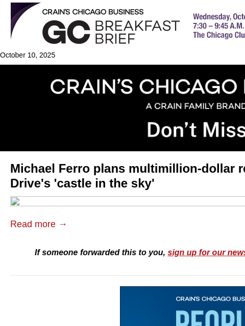 crainalerts newsletter: Michael Ferro plans Lake Shore Drive penthouse reh...