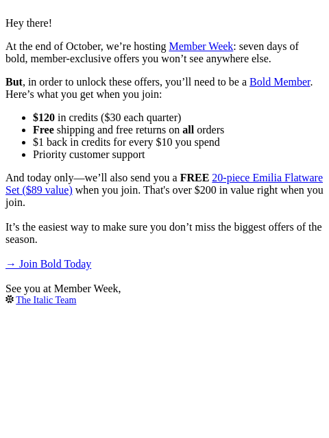 italic newsletter: Unlock Member Week Offers