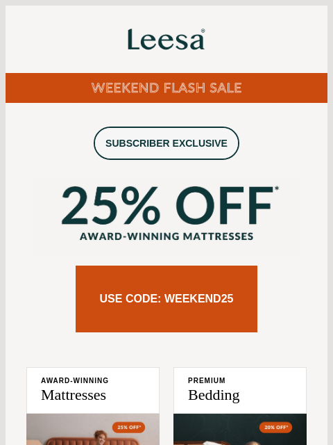 leesasleep newsletter: FLASH SALE ALERT: Up to 25% off sitewide*