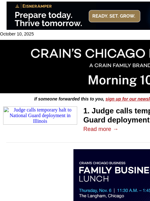 crainalerts newsletter: Judge partially halts troop deployment