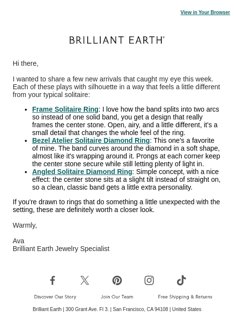 brilliantearth newsletter: New rings that put the setting first
