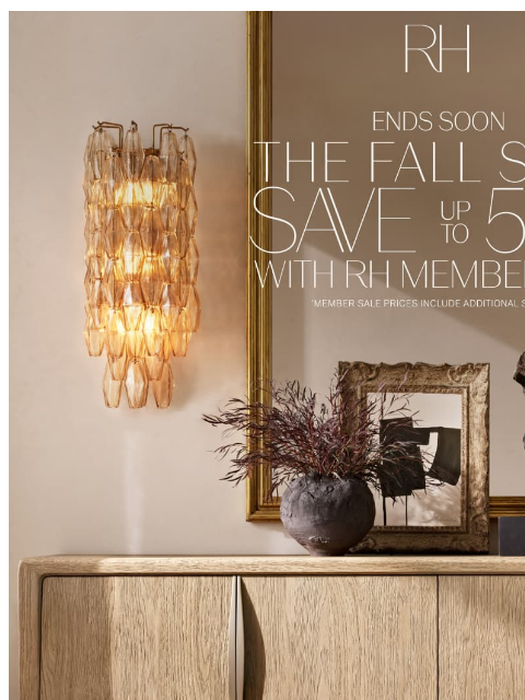 rh newsletter: Fall Savings End Soon. Up to 50% Off Bedroom, Bath...