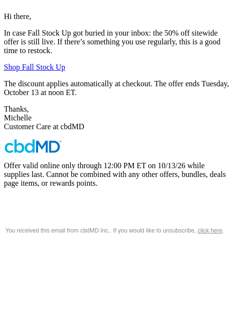 cbdmd newsletter: Still need to stock up? 50% off ends Tuesday