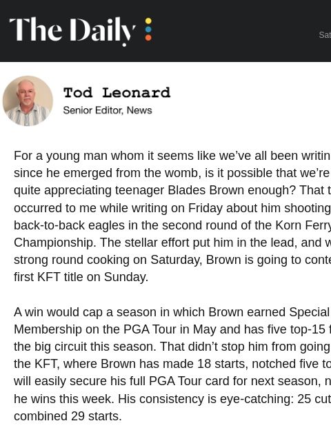 golfdigest newsletter: Are we not appreciating Blades Brown enough?