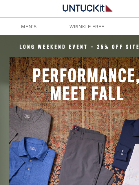 untuckit newsletter: From $45: Performance Meets Fall 🍂