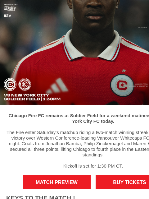 chicagofirefc newsletter: TODAY: Chicago Fire vs New York City FC