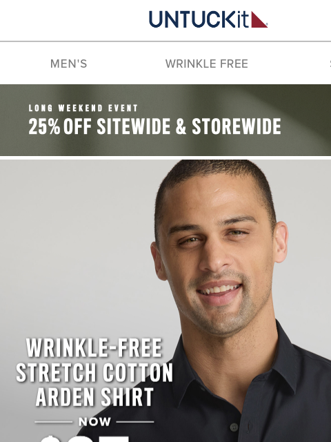 untuckit newsletter: Back in Stock: $67 Wrinkle-Free + Stretch Cotton S...