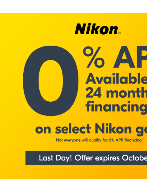 HURRY! 0% Offer Ends Today View as web page Nikon | 0% APR Available for 24 months financing† on select Nikon gear | Last day! Offer expires October 11† Z6III Body Only Z6III 24-70mm Kit Z6III Body