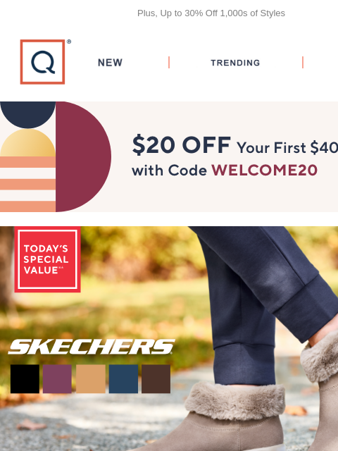 qvcemail newsletter: Your Go-To Boots! Skechers TSV® + Get $20 Off