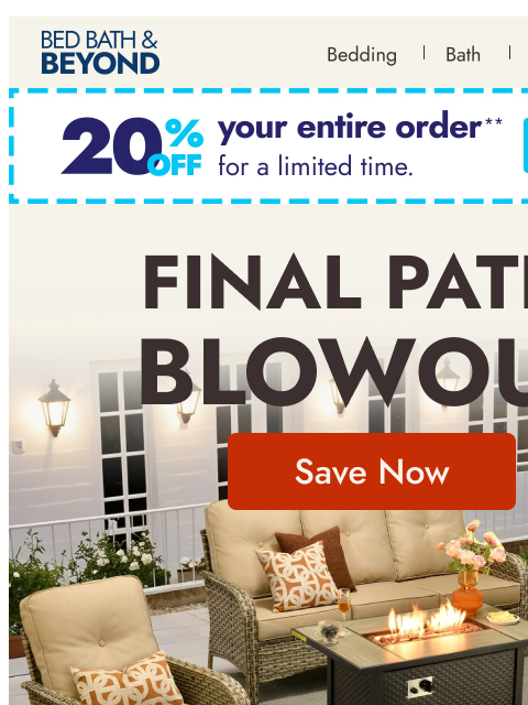 bedbathandbeyond newsletter: Final Patio Blowout: Up to 50% off ☀️