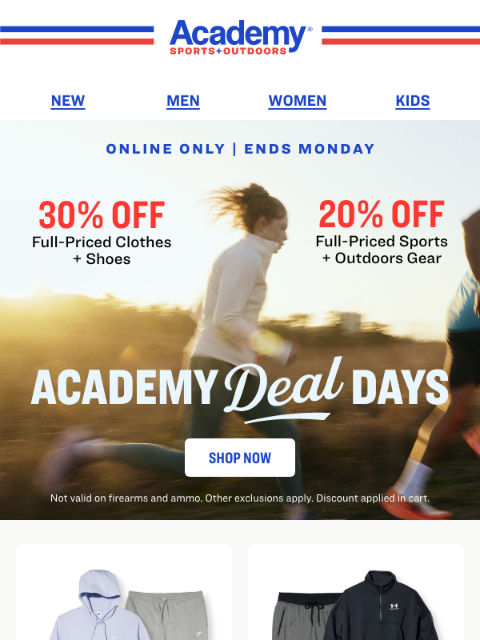 academy newsletter: SAVE NOW: 30% OFF Clothes + Shoes or 20% OFF Sport...